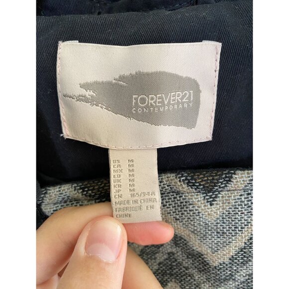 Forever 21 Contemporary Chevron & Black Jacket Medium Cotton Blend Zip Front - Picture 4 of 6